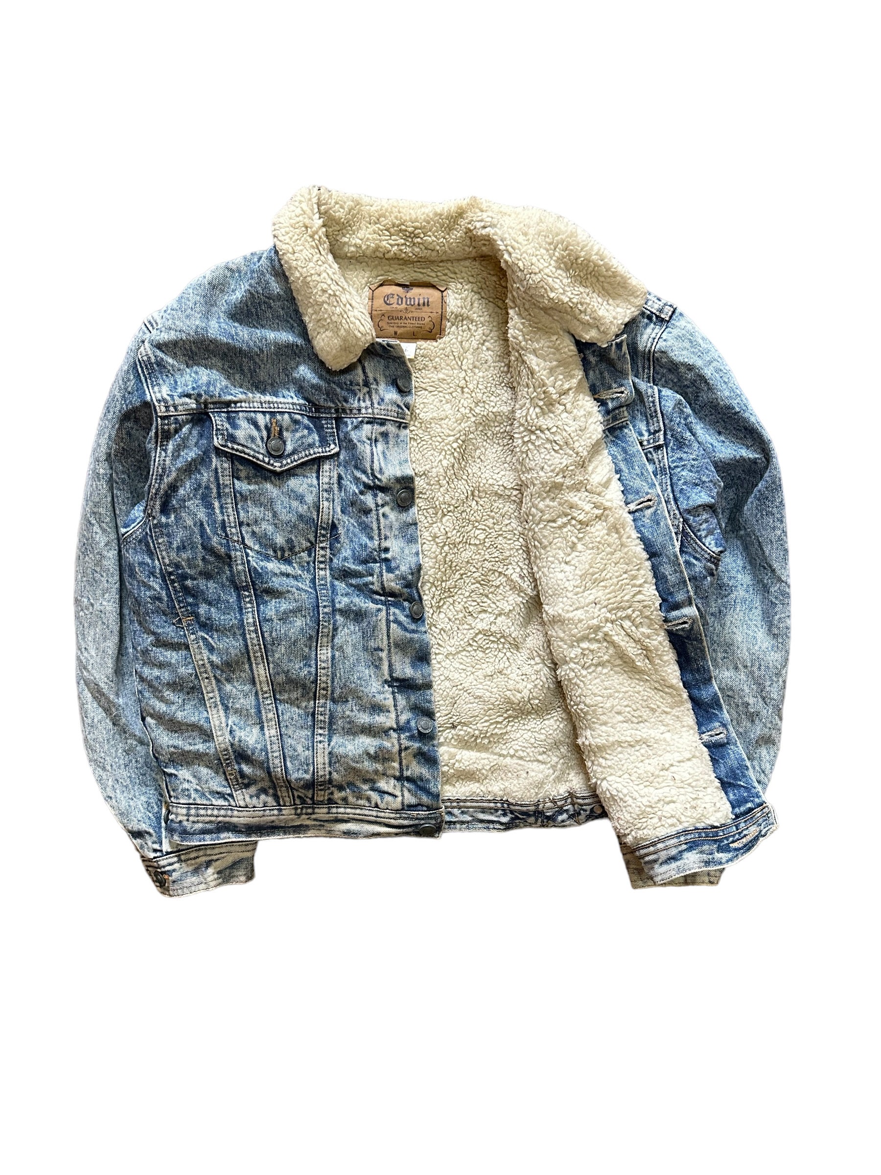 Vintage 90s Edwin Acid Wash Denim Trucker Jacket Sherpa