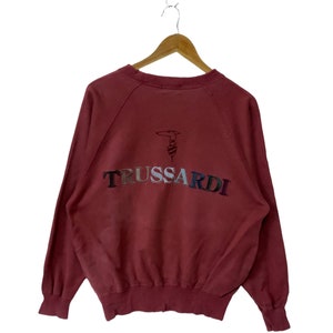 vintage 90s trussardi sweatshirt big logo jumper pullover maroon sweatshirt embroidery logo