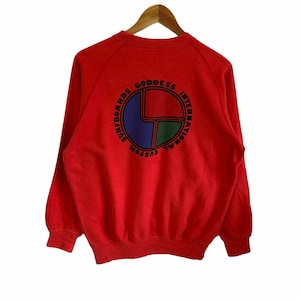 vintage 90s surfboard goddess international custom sweatshirt big logo red sweatshirt jumper pullover medium size surf brand