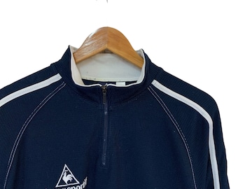 vintage 90er jahre le coq sportif Pullover Spellout Logo Sport Sweatshirt Half Zip