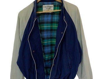 vintage 90s kearney house bomber jacket checked pattern inside snap button vintage rare fashion mens jacket