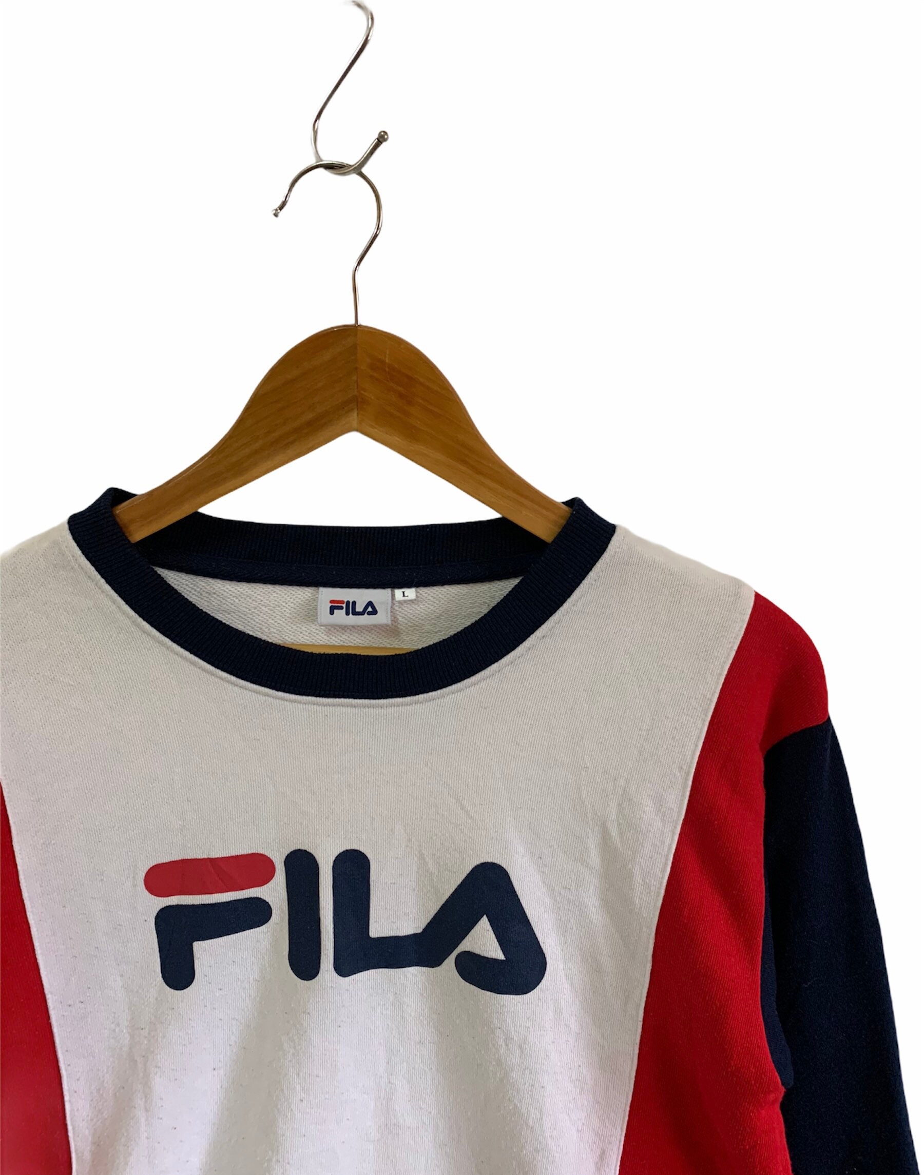 Vintage Fila Sweatshirt Big Logo Stripes Jumper Pullover Large Size Hip ...