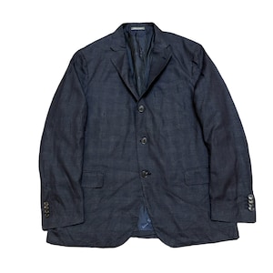 vintage 90s salvatore ferragamo mens blazzer jacket made in italy high fashion luxury design full print inside linen navy blue