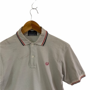vintage fred perry polos shirts embroidery logo pink grey small size made in japan