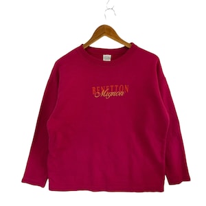 vintage 90s benetton mignon sweatshirt jumper pullover pink sweatshirt small size big logo spellout made in italy small size