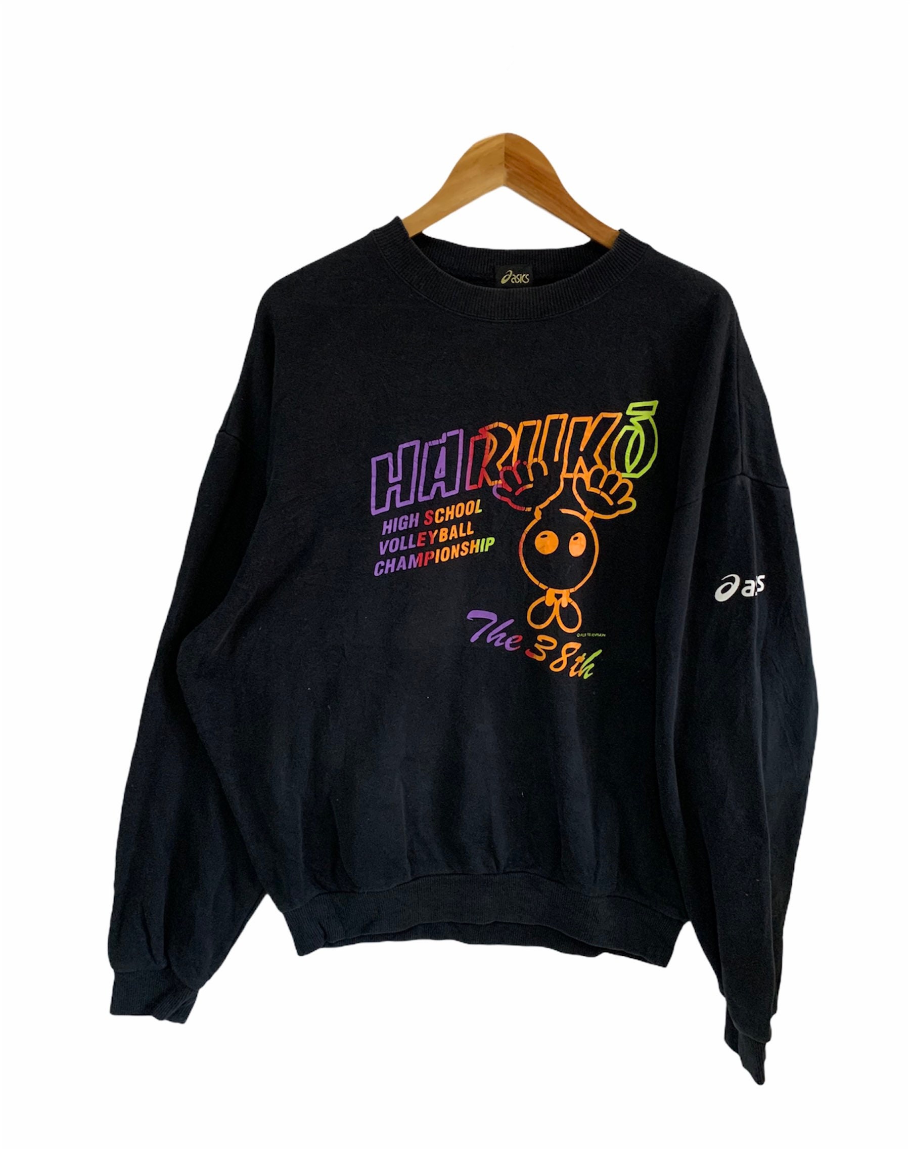 Asics, vintage 90s asics sweatshirt harajuku high school vintage 90s big logo fuji televison japanese brand jumper pullover
