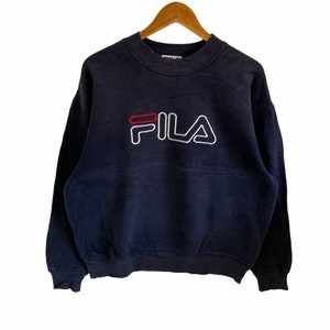 vintage 90s fila swetshirt big logo spellout logo jumper pullover medium size made in canada fila sports hip hop swag