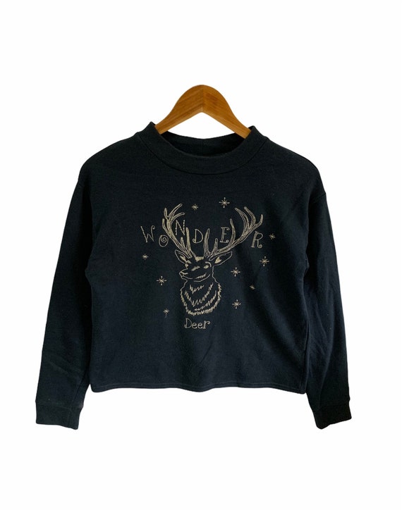 vintage croptop sweatshirt wonder deer embroidery