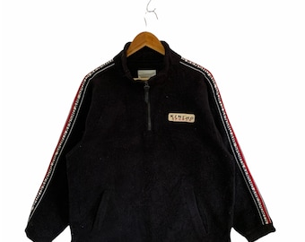 vintage 90s kensho abe sports fleece half zip jumper pullover sidetape black pullover made in japan