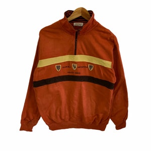 vintage 90s quimili sweatshirt big logo half zip jumper pullover orange sweatshirt emboridey logo