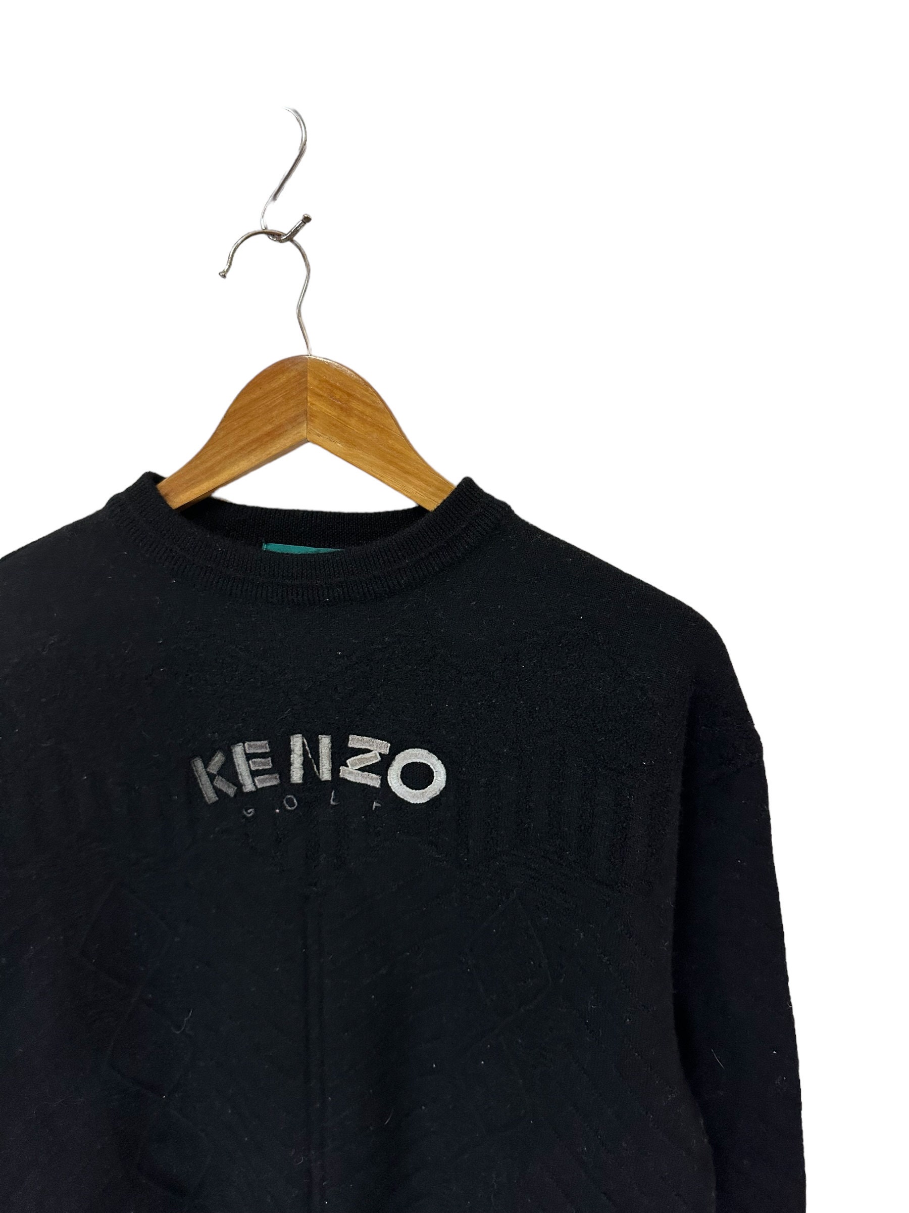 Vintage 90s Kenzo Knit Sweatshirt: Embroidered Logo, Made in Japan 