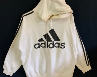 vintage 90s adidas hoodie sweatshirt big logo theee stripes vintage sportswear fashion adidas equipment large size
