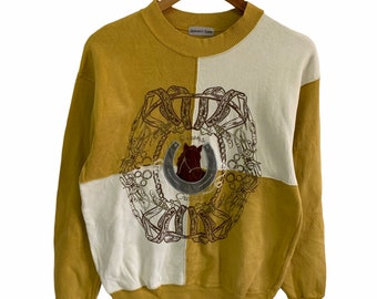 vintage 90s sweatshirt queens gate big logo embroidery logo horse jumper pullover nice design