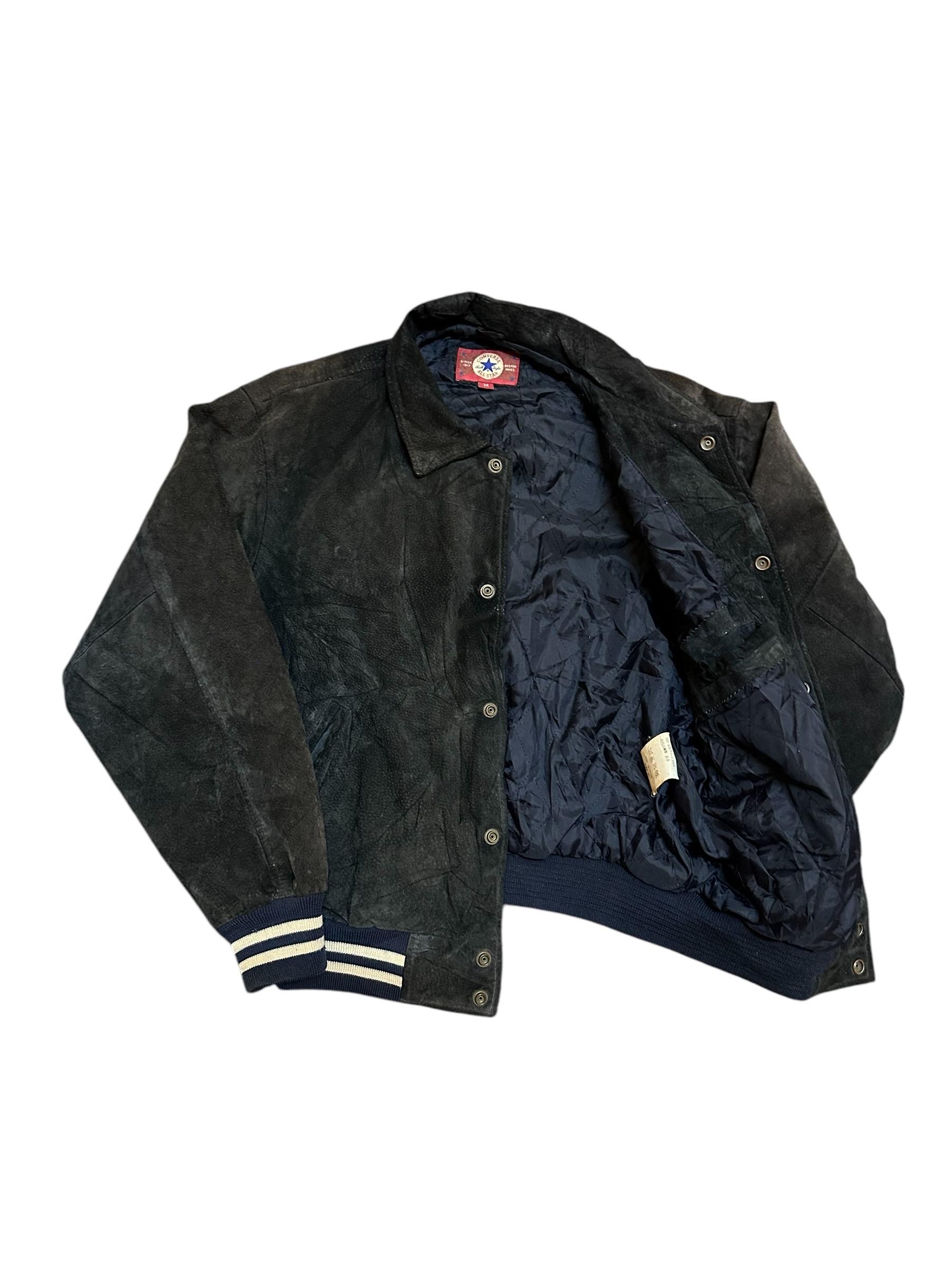 Vintage 90s Converse Leather Bomber Jacket Genuine Leather Big