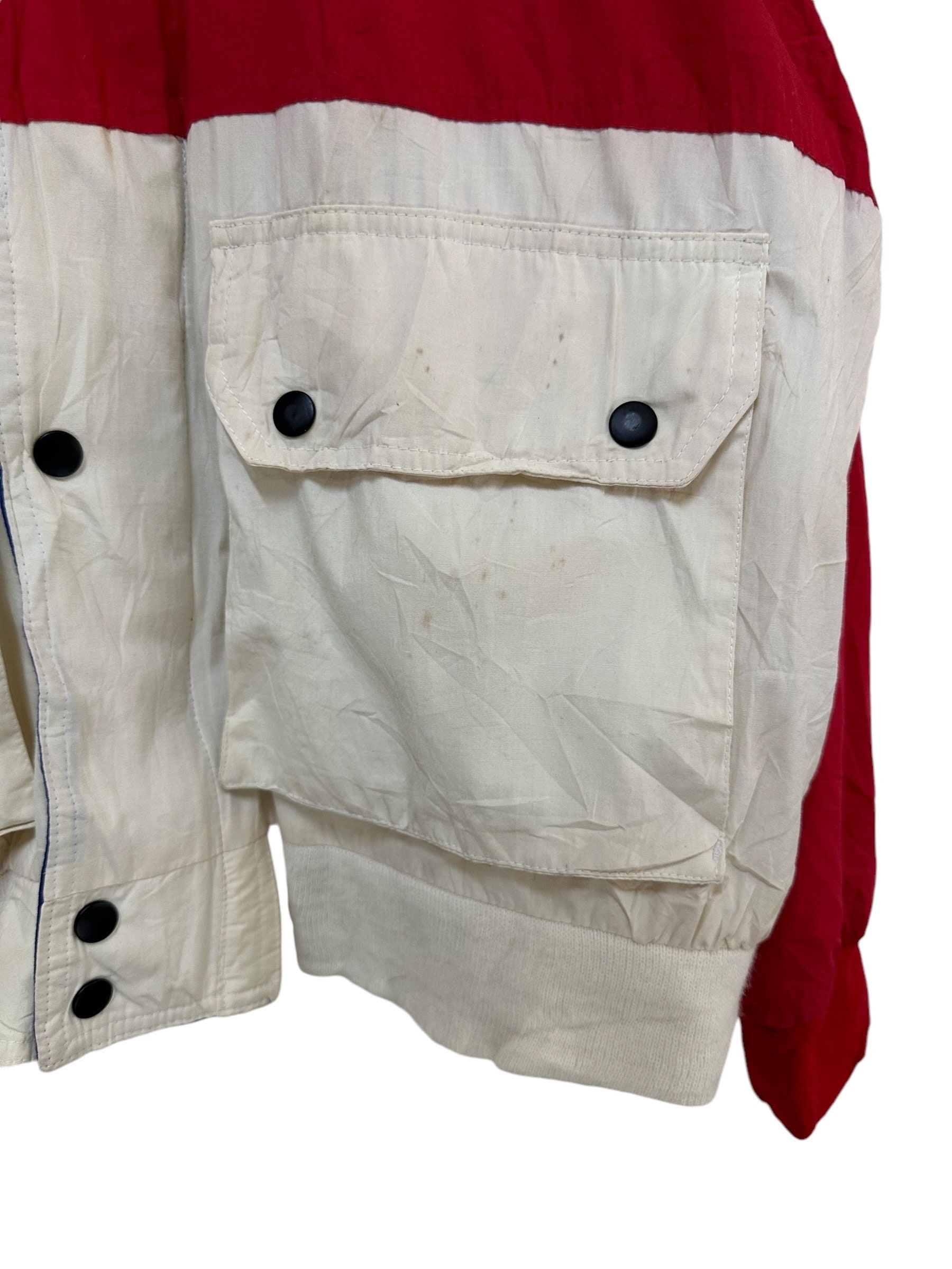 Vintage 90s Oshkosh Light Bomber Jacket White Red Rare