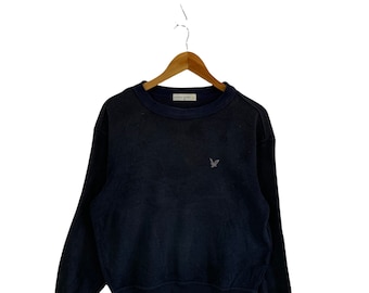 Sudadera vintage de los 90 de Lyle and Scott, pequeña, con logo bordado, jersey, jersey, talla mediana para hombre, de terciopelo.