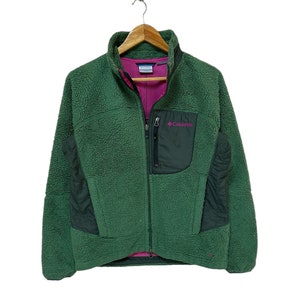 vintage columbia fleece jacket green medium size full zipper winter