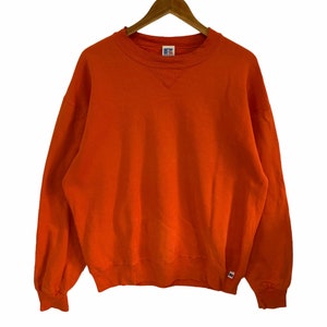 vintage 90s russell athletic sweatshirt plain sweatshirt orang colour small logo jumper pullover xlarge size made in usa