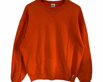 vintage 90s russell athletic sweatshirt plain sweatshirt orang colour small logo jumper pullover xlarge size made in usa