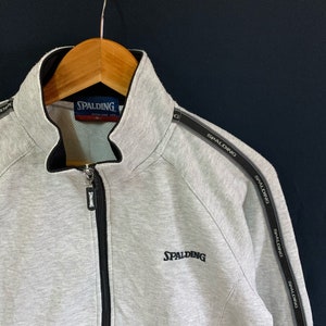 vintage 90s spalding sweater spellout logo sidetape sweater sweatshirt jumper pullover full zipped big logo medium size