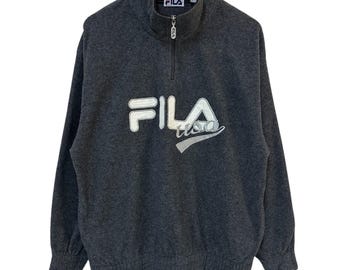 vintage 90s fila usa fleece half zipper grey jumper pullover big logo