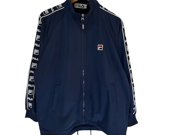 Vintage fila sweater sidetape big logo full zip sweater fila tracktop sports jacket