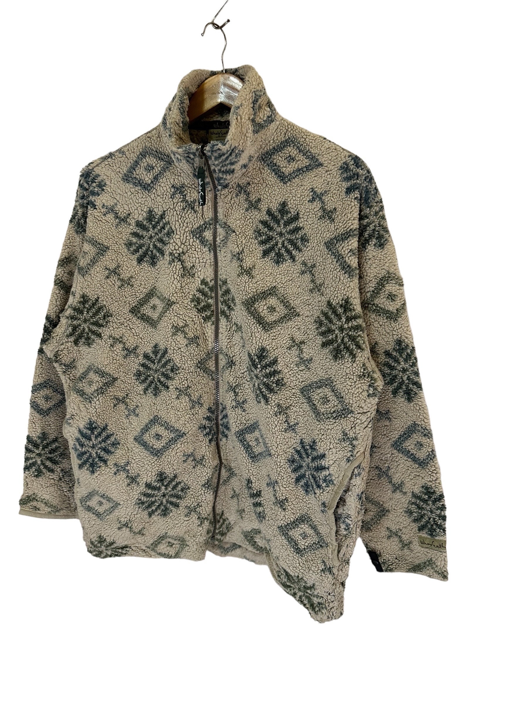 Vintage 90s Whole Earth Collection Descente Fleece Jacket Print 
