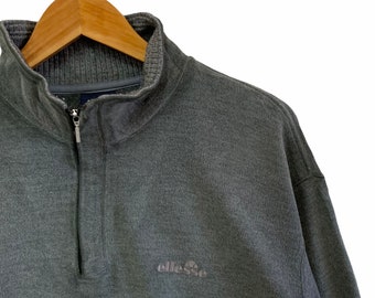 Vintage 90s Ellesse Sweatshirt Half Zip Velvet Suede Jumper