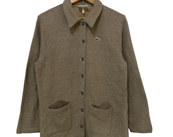 Chaqueta camisera Lacoste vintage de los 90 / Cárdigan marrón de estilo francés / Talla 40 mediana para hombre