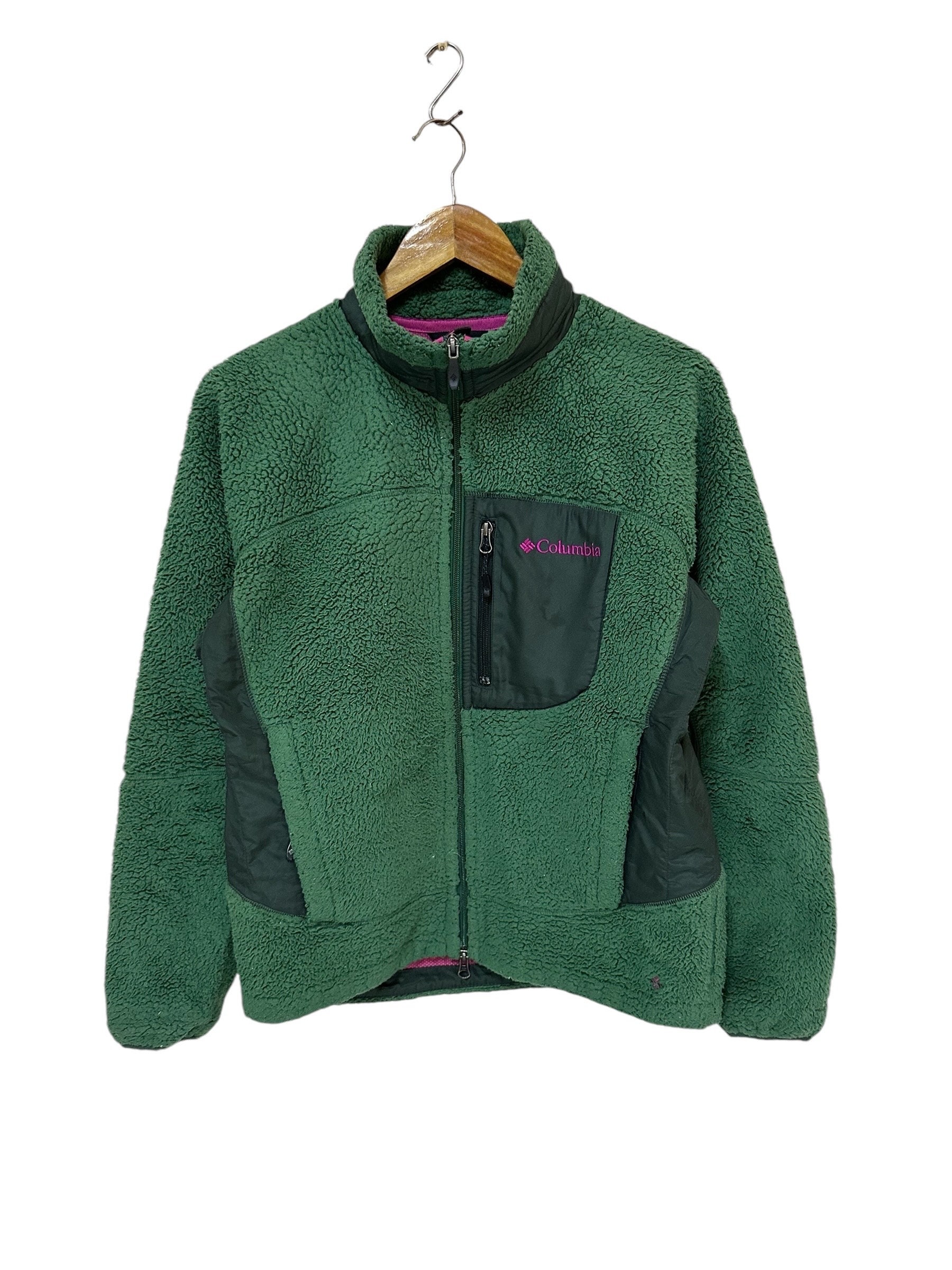Vintage Columbia Fleece Jacket Green Medium Size Full Zipper