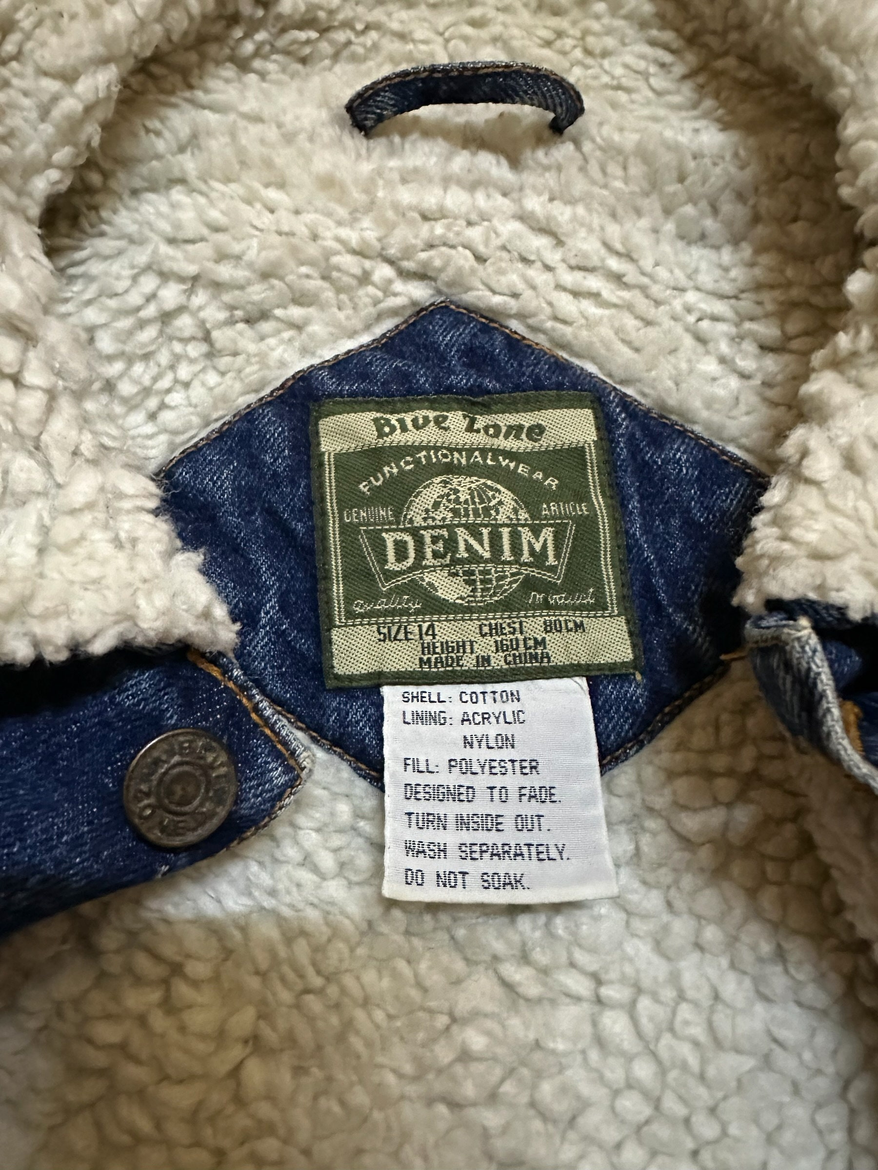 Vintage 90s Blue Zone Denim Jacket Fleece Lining Winter