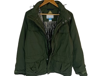 Chaqueta vintage Columbia Sportswear Omni Heat con capucha oculta y doble bolsillo en el pecho para hombre, talla M