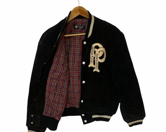 Vintage 90s Peyton Place for Men Ppfm Varsity Jacket Suede Full