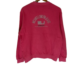 vintage 90s michiko london jeans sweatshirt big logo embroidery logo jumper pullover pink sweatshirt big logo