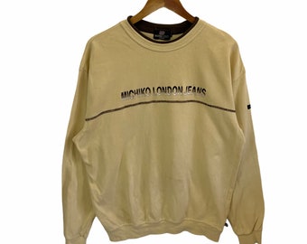 vintage 90s michiko london jeans sweatshirt big logo embroidery logo jumper pullover vintage style fashion crewneck large size