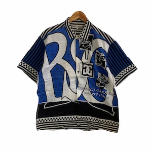 vintage 90s angelo gabarsus button downs shirts all over print large size top italy designer fashion