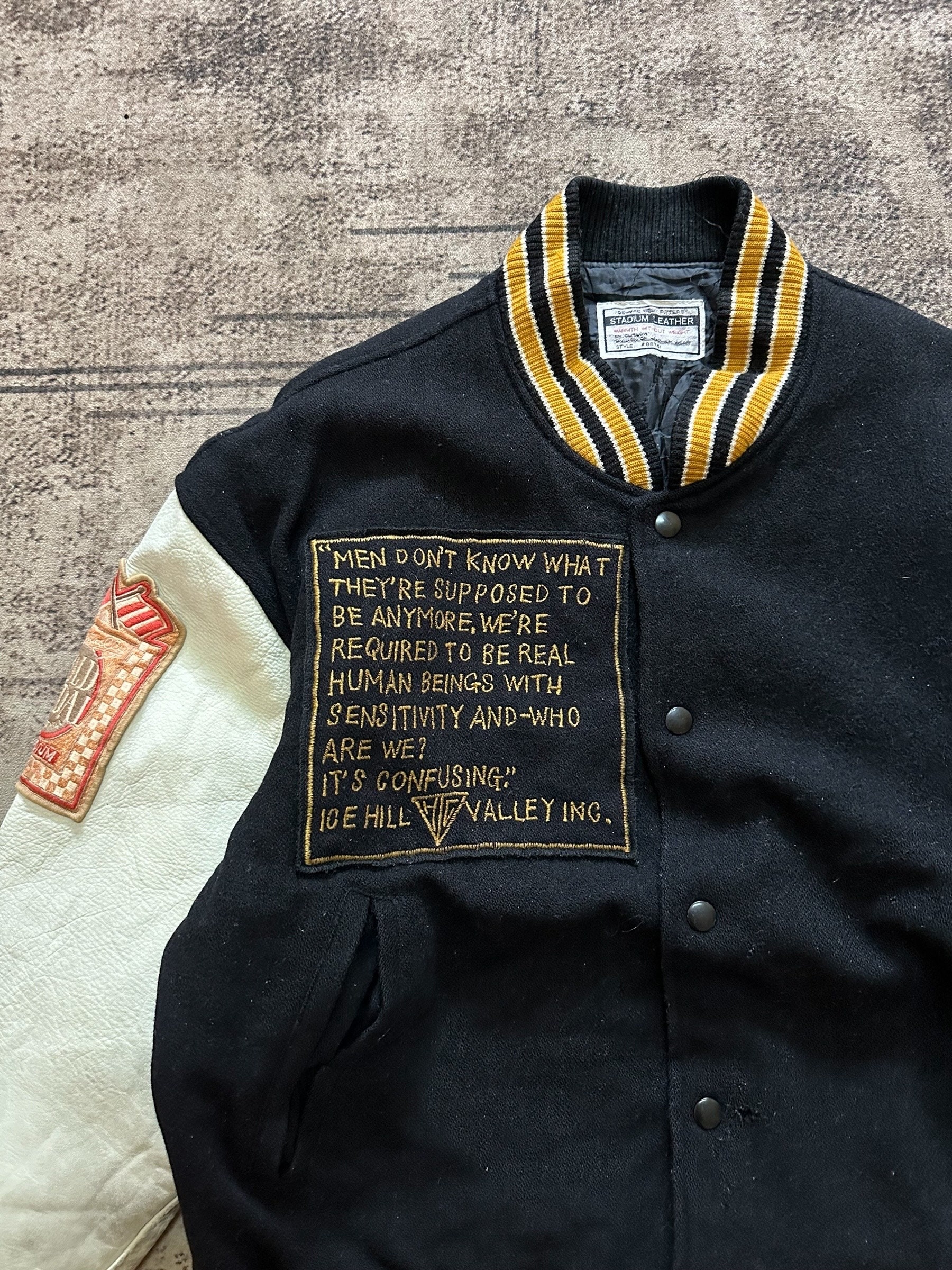 Vintage 90s Stadium Leather Varsity Jacket Wool Leather Sleeves 
