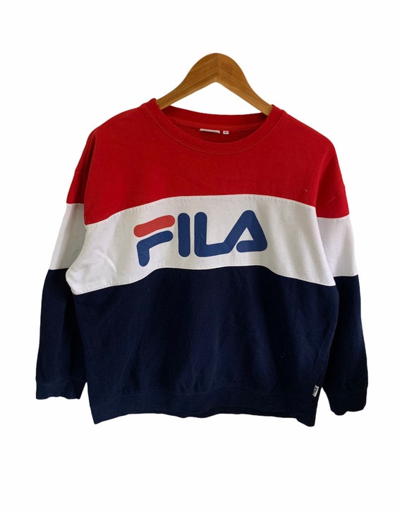 vintage fila sweatshirt big logo fila crewneck ju… - Gem
