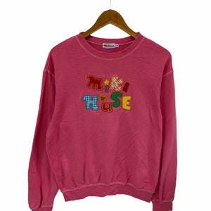 vintage 90s miki house sweatshirt big logo embroidery logo jumper pullover vintage pink sweatshirt 90s fashion