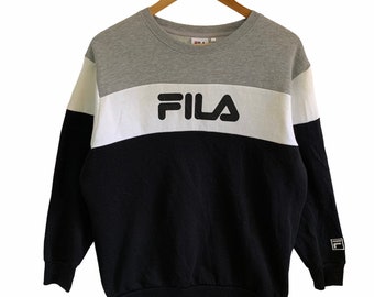 vintage fila sweatshirt large women size spellout big logo jumper pullover vintage fashion black white grey