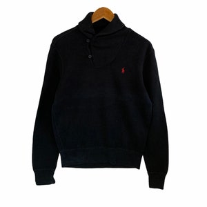 vintage 90s polo ralph lauren sweatshirt turtleneck jumper pullover small embroidery logo small red pony small size black jumper