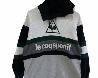 Vintage 90er Jahre le Coq Sportif Sweatshirt Hoodie großes Logo Vintage Mode le Coq Sportif Schreibweise Logo Pullover Pullover