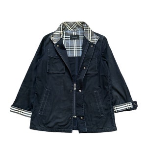 vintage burberry black label double pocket  jacket nova check black jacket fashion