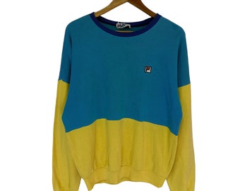 vintage 90s fila sports sweatshirt jumper pullover multicolour small logo
