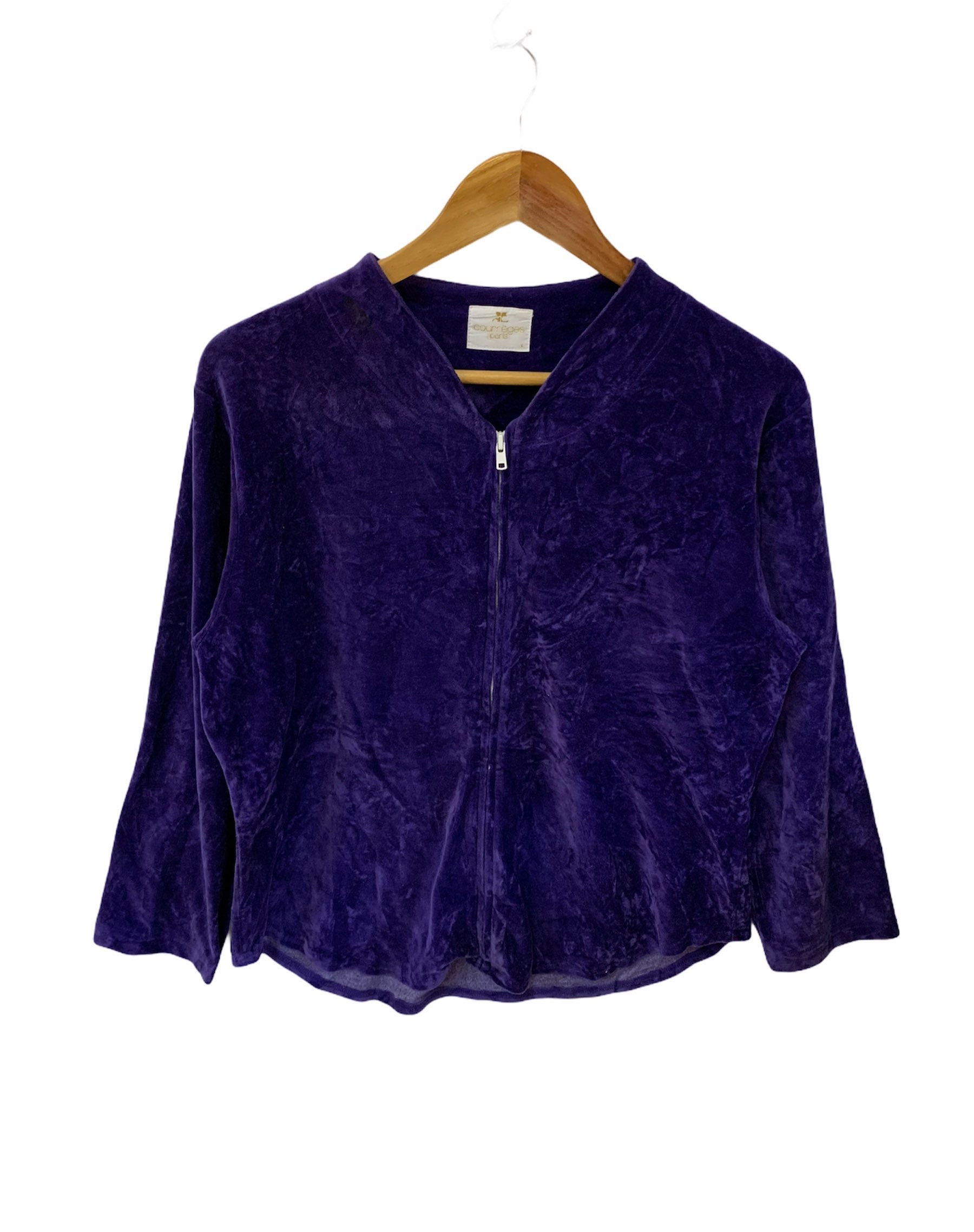 Courrèges, vintage 90s courreges full zipped large size suede sweater jumper pullover vislon zip 90s