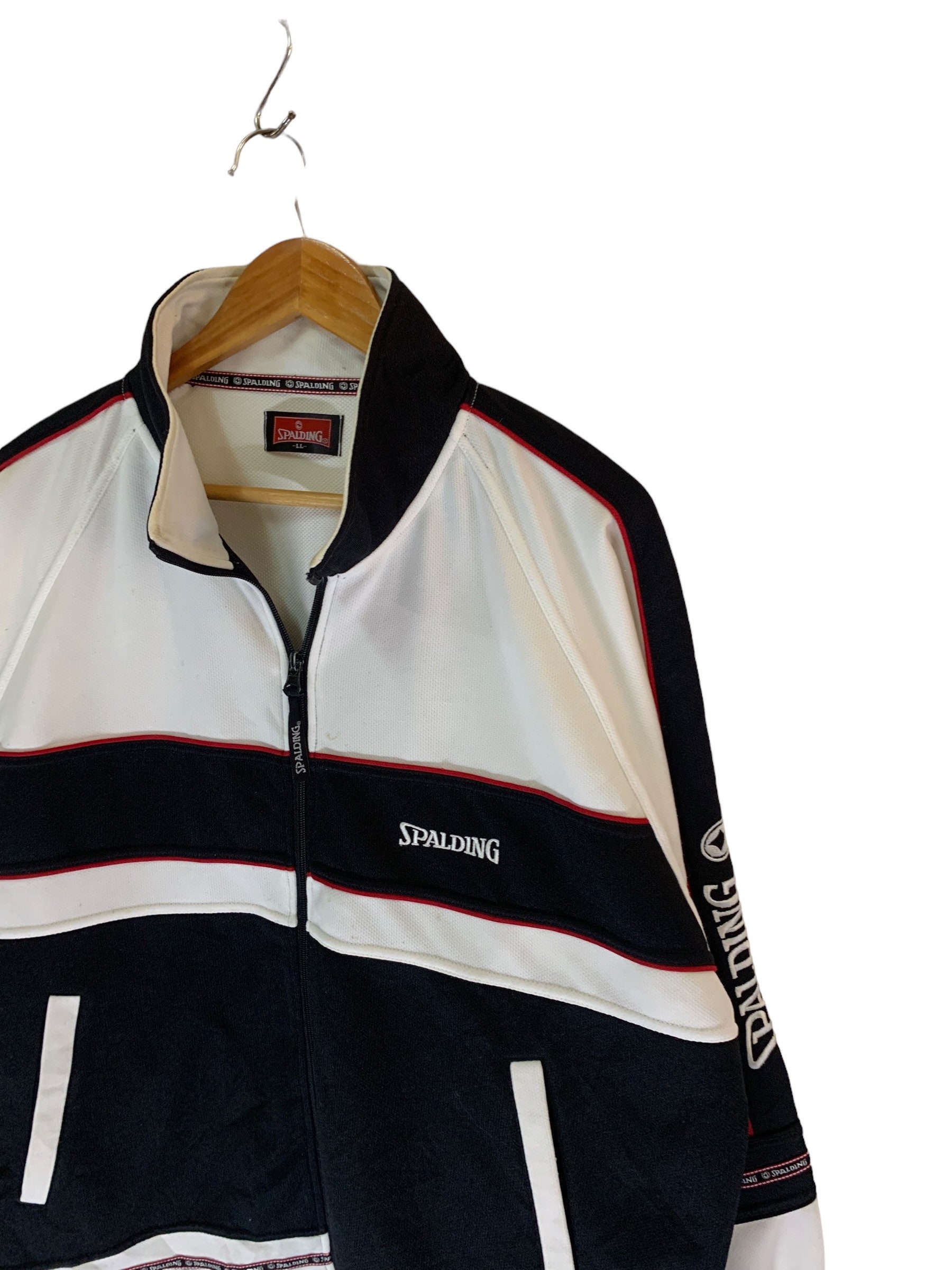 Vintage 90s Spalding Tracktop Jacket Full Zipper Big Logo Sidetape 