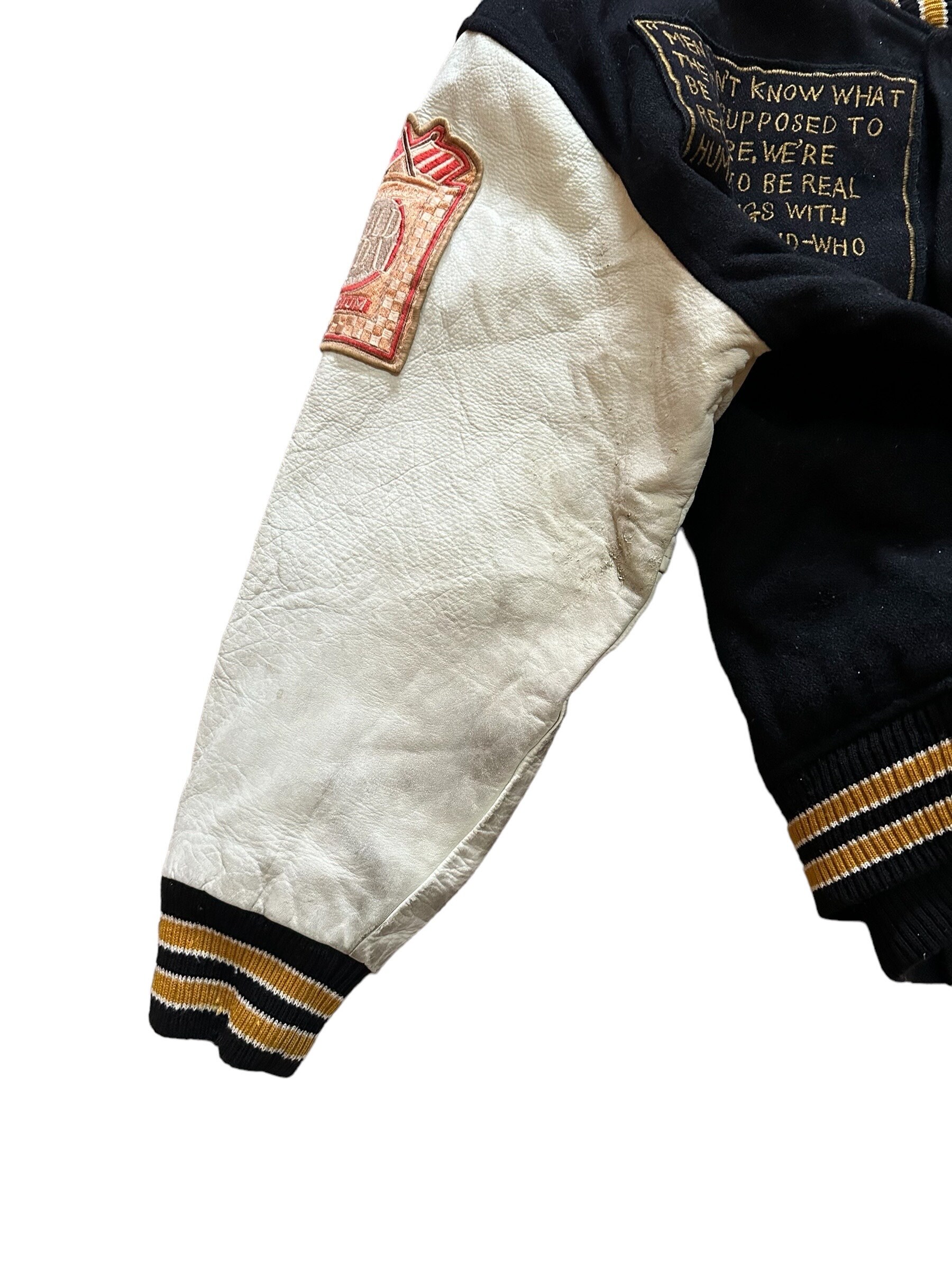 Vintage 90s Stadium Leather Varsity Jacket Wool Leather Sleeves