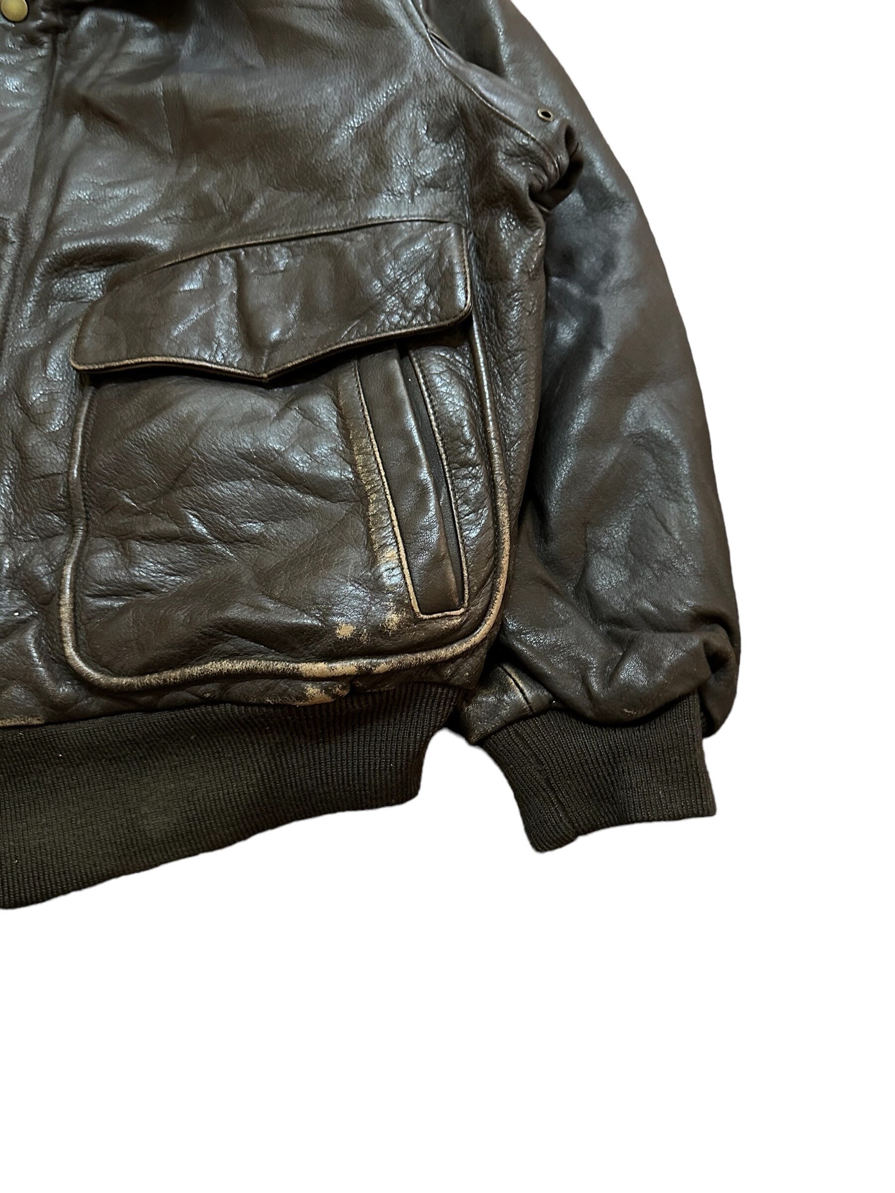 Vintage 90s Disterssed Leather Jacket Double Pocket - Etsy