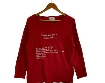 Camiseta vintage de manga larga para mujer de Sonia Rykiel, estilo años 80, con logo en cursiva, talla mediana, diseño exclusivo.