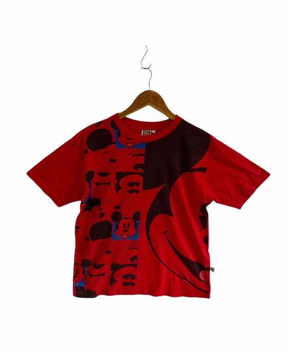 Vintage Disney Mickey Mouse Shirts Over Print Red Shirts